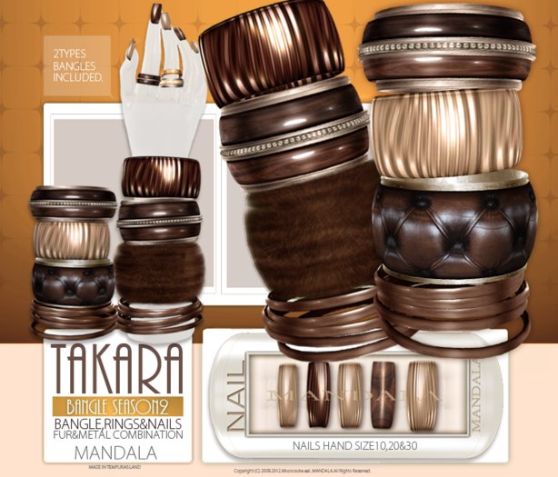 [MANDALA]TAKARA Bangle/BROWN Fur,leather, Nail &  ring(update