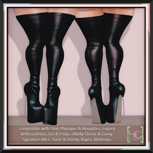 [HC] Aislin Black Vinyl Thigh Boots for Kupra, Legacy, Slink, Belleza, Maitreya, eBody, Signature & Tonic