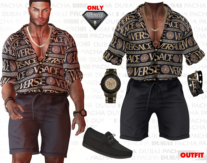 AESTHETIC_Pacha_Outfit_Top Black Gold Versc & Short_Black