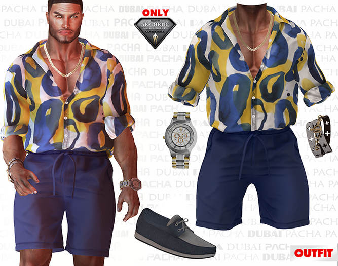 AESTHETIC_Pacha_Outfit_Top White Yellow & Short Blue