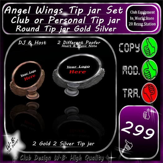 * Tip Jar Set Round * Angels Wings *