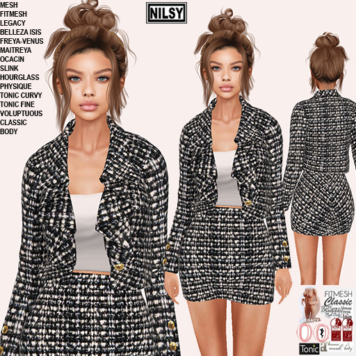 RUFFLE NECK JACKET OUTFIT,CL&MESH BODY