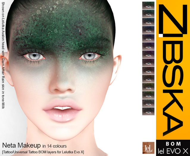 Zibska EVO X ~ Neta Makeup in 14 colors with tattoo and universal tattoo BOM layers