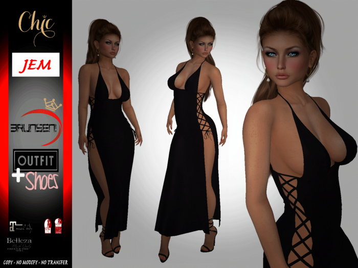 Brunsen Couture - Jem Long Dress Black +High Heels