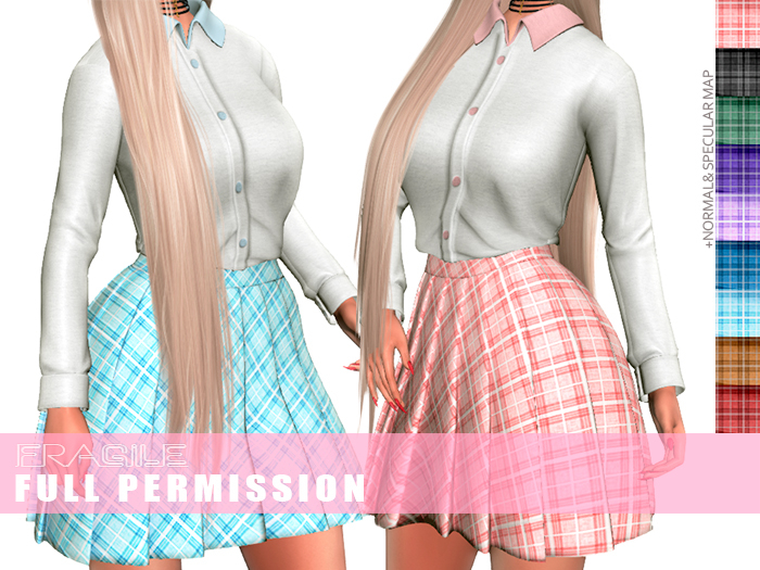 .Fragile. 9 Full Perm Textures  for White Pleated Mini Skirt