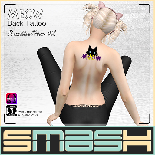 SMASH Back Tattoo - Meow - BOXED