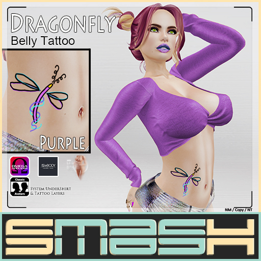 SMASH Belly Tattoo - DragonFly (Purple) BOXED