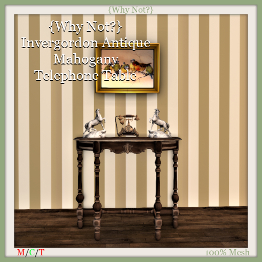 {Why Not?} Invergordon Antique Mahogany Telephone Table-Bx