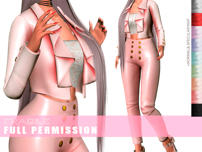 .Fragile. 9 Textures full Perm for Pink Ruffled Front Jacket