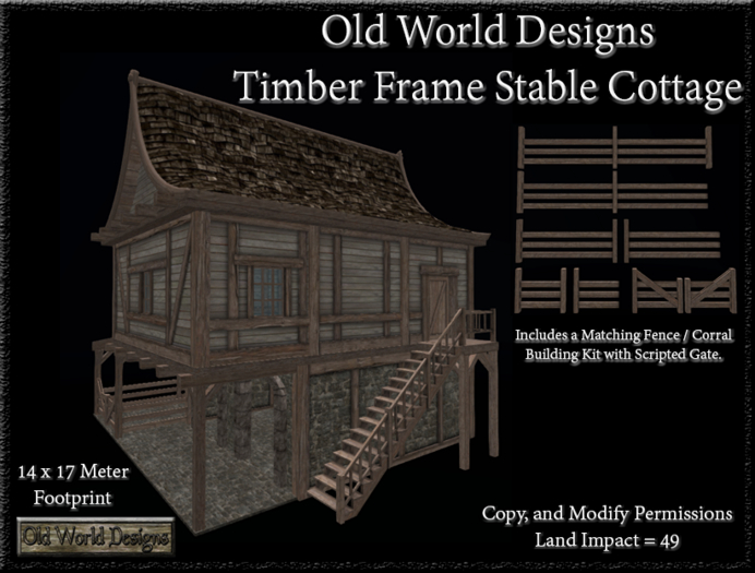 Old World Designs Timber Frame Stable Cottage - Stable and Corrals with Upstairs living quarters and matching fence set