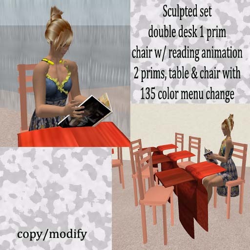 DOUBLE DESK W/ READING ANIMATED CHAIR 135 COLOR SET 
