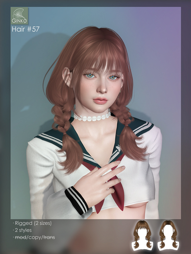 [Ginko Hair] #57 Hair - Reds - braids with bangs