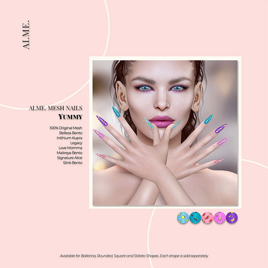 alme. Mesh Rounded Nails - Yummy (boxed)