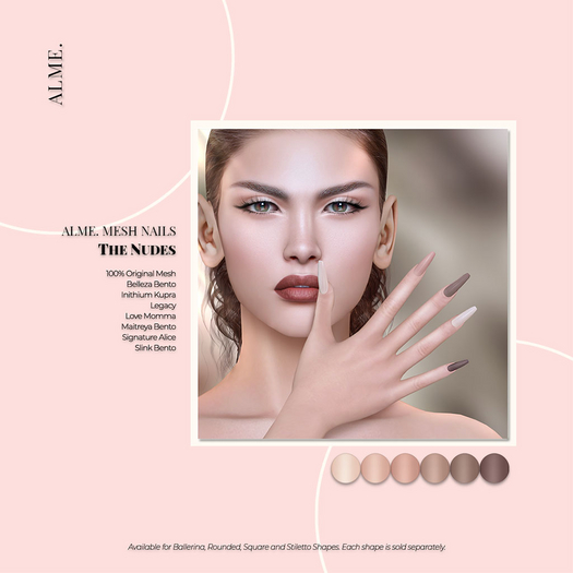 alme. Mesh Rounded Nails - The Nudes (boxed)