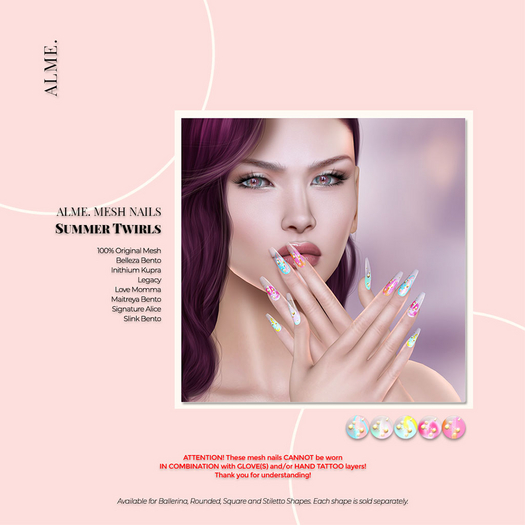 alme. Mesh Rounded Nails - Summer Twirls (boxed)