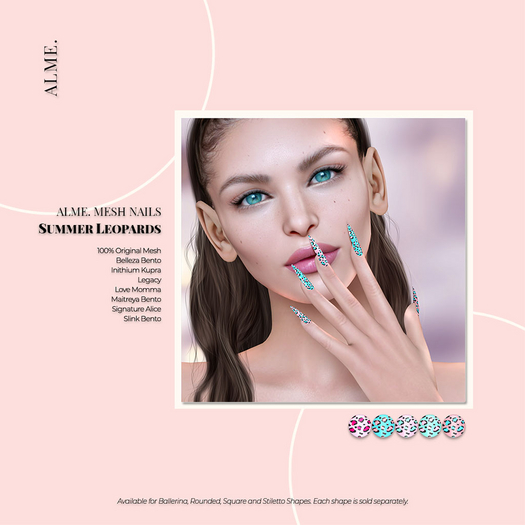 alme. Mesh Rounded Nails - Summer Leopards (boxed)