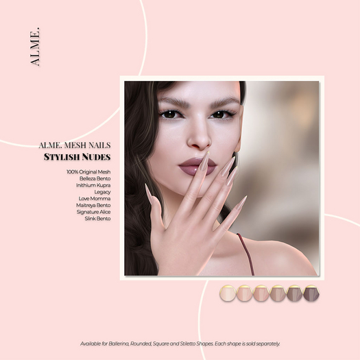alme. Mesh Rounded Nails - Stylish Nudes (boxed)