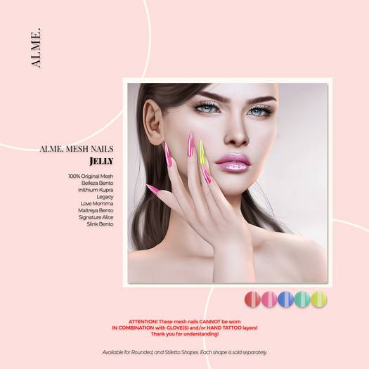alme. Mesh Rounded Nails - Jelly (boxed)