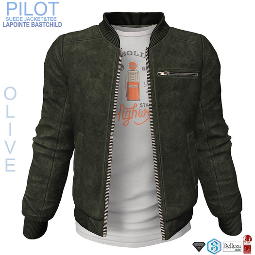 Suede Leather Jacket Pilot w/ Tee OLIVE