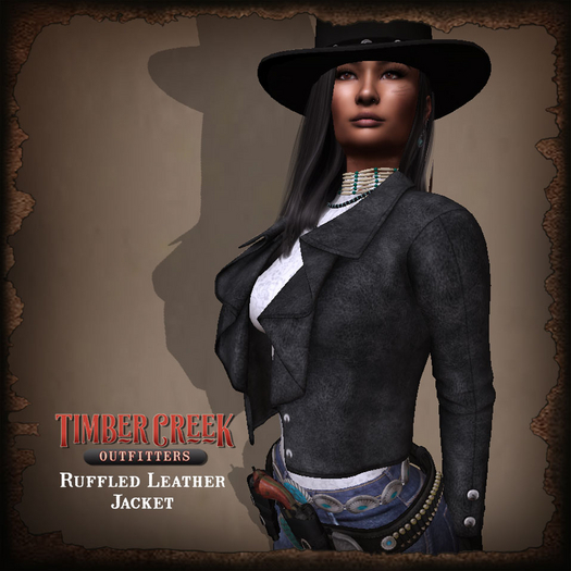 [Timber Creek] Ruffled Leather Jacket-Black