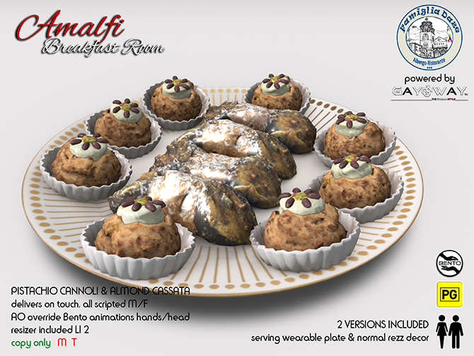 AMALFI FOR BREAKFAST - PISTACHIO CANNOLI & ALMOND CASSATA TRAY - 2 VERSIONS