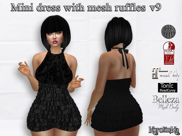 Mini dress with mesh ruffles  v8