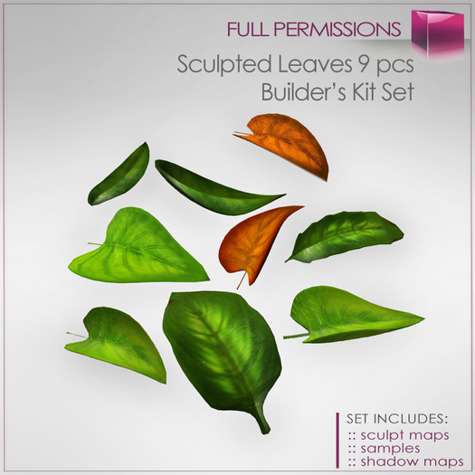 SCULPTED LEAVES 9 PCS - Leaf Shapes - Builder's Kit Set FULL PERM