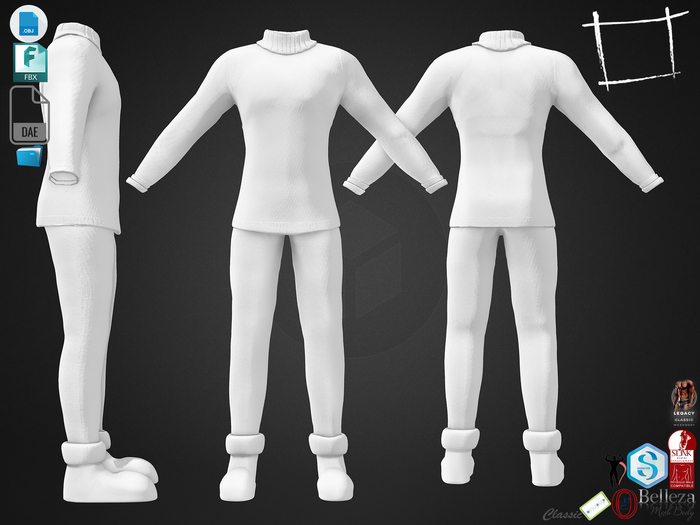 Dae Obj FBX Stylized Winter Outfit Slink Male, Belleza Jake, Signature Gianni, Ocacin Gamit, Legacy