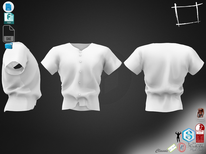 Dae Obj FBX Tucked In Collarless Short Sleeves Shirt Slink Male, Belleza Jake, Signature Gianni,Legacy