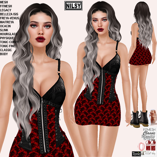 LACED CORSET DRESS,CL&MESH BODY