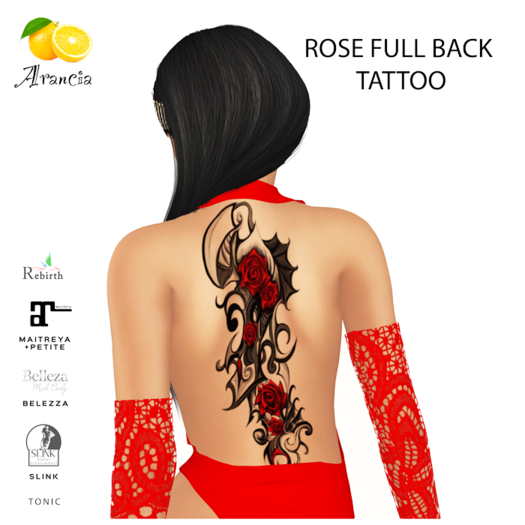 TRIBAL ROSE FULL BACK TATTOO - all mesh bodies (BoM)