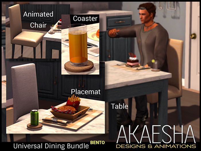 Universal Dining Table Bundle (3,000+ Food Choices!) Bento eat and drink animations, works with any dining