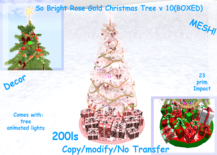 Second Life Marketplace So Bright Rose Gold Christmas Tree v 10(BOXED)