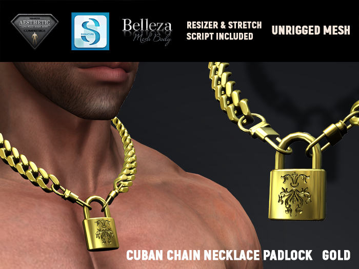 [7/11] Cuban Chain Necklace Padlock Gold