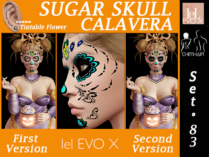 "BLUE SUGAR SKULL - CALAVERA - SANTA MUERTE - HALLOWEEEN" [LelEvox] Set83 %..ChimHair..%