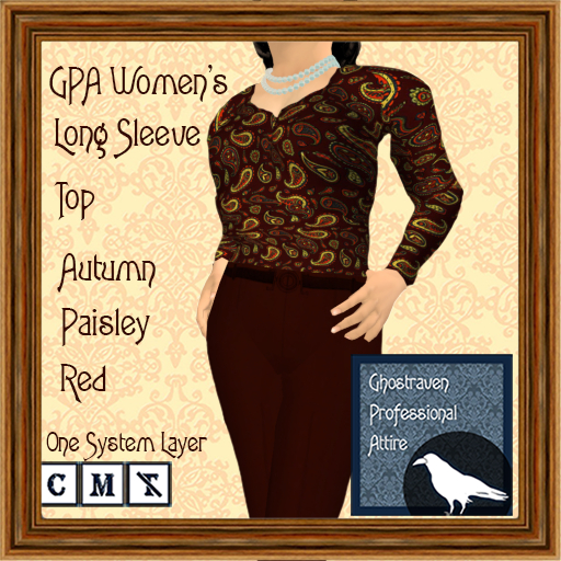 GPA Women's Long Sleeve Top BOM - Autumn Paisley Red Print