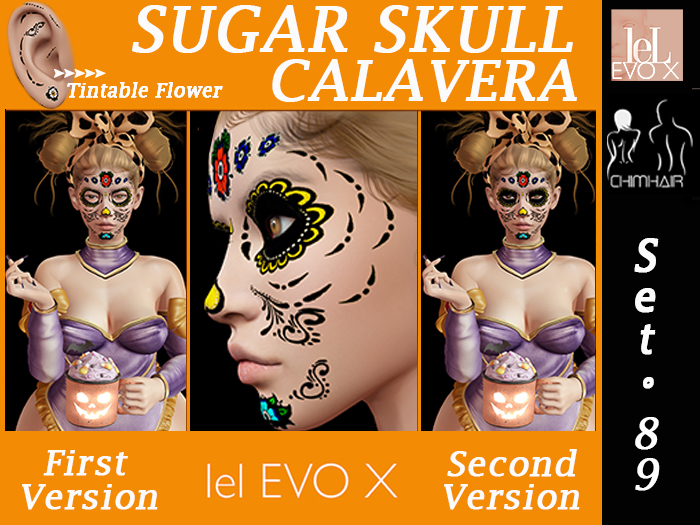 "YELLOW SUGAR SKULL - CALAVERA - SANTA MUERTE - HALLOWEEEN" [LelEvox] Set89 %..ChimHair..%