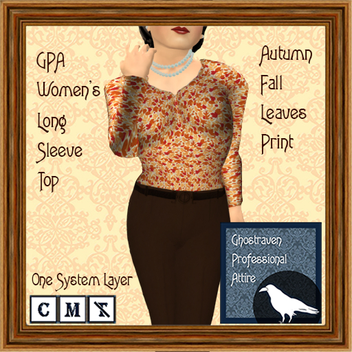 GPA Women's Long Sleeve Top BOM - Autumn Fall Leaves Print