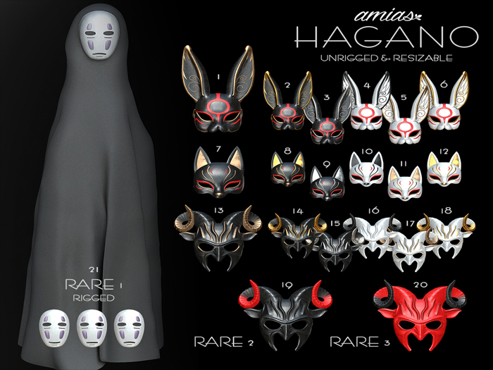 19. amias - HAGANO goat mask black/red - Unrigged/Resize RARE