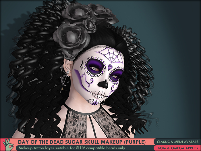 iPeench Day Of The Dead - Dia De Los Muertos - Sugar Skull Makeup (Purple) - BoM Omega