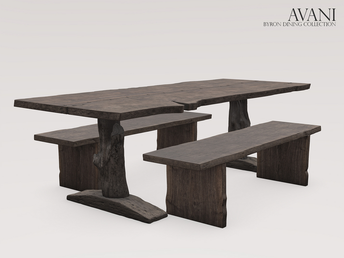 Avani Byron Collection Dining Table and Bench, Brown Oak