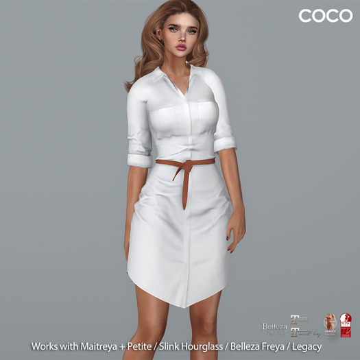 *COCO*_BeltedShirtDress_White