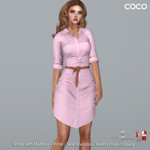 *COCO*_BeltedShirtDress_LightPink