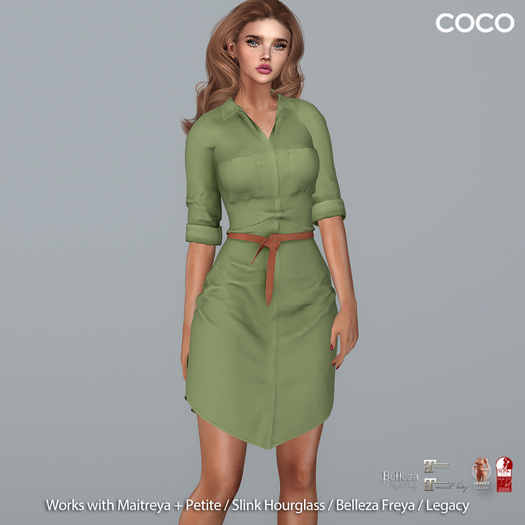 *COCO*_BeltedShirtDress_LeafGreen