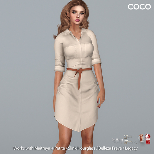 *COCO*_BeltedShirtDress_Beige