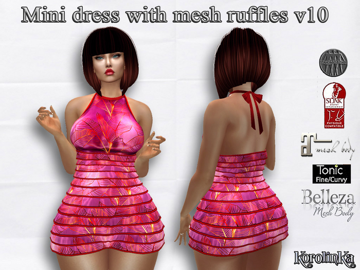 Mini dress with mesh ruffles  v10