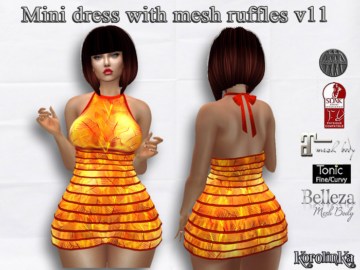 Mini dress with mesh ruffles  v11