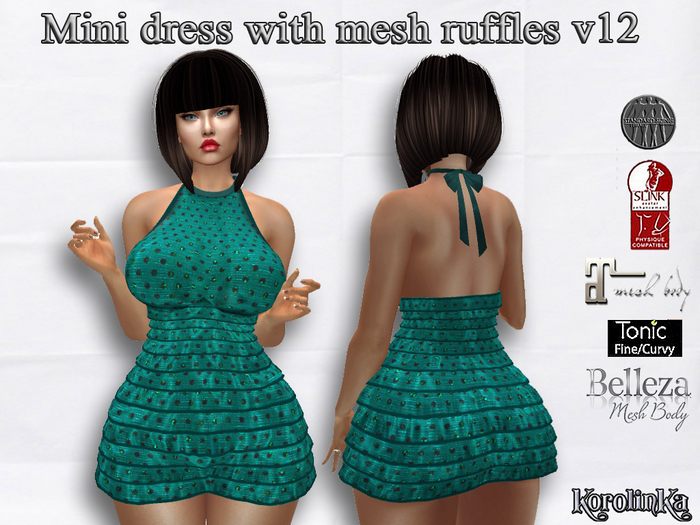 Mini dress with mesh ruffles  v12