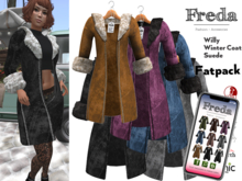 "Freda" Fatpack Willy Open Winter Coat Suede Leather with Fur Trim 9 col HUD Maitreya Rebirth Slink Tonic Belleza Legacy