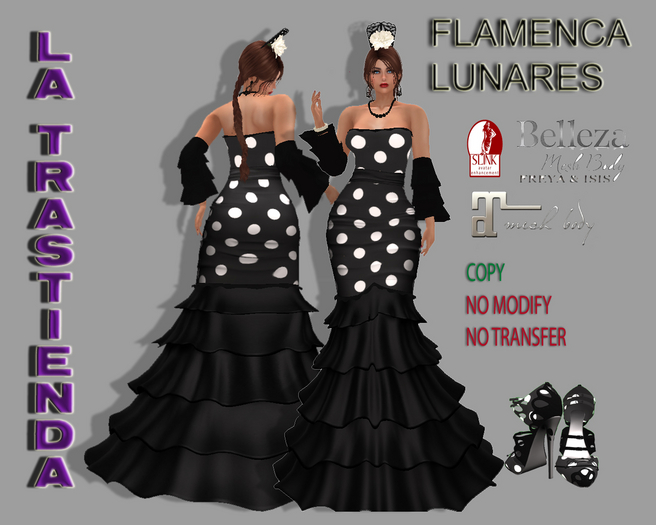 (XR)VESTIDO FLAMENCA LUNARES NEGRO Y BLANCO